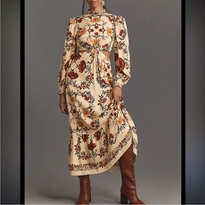 FARM Rio Beige Floral Long Sleeve Dress XL